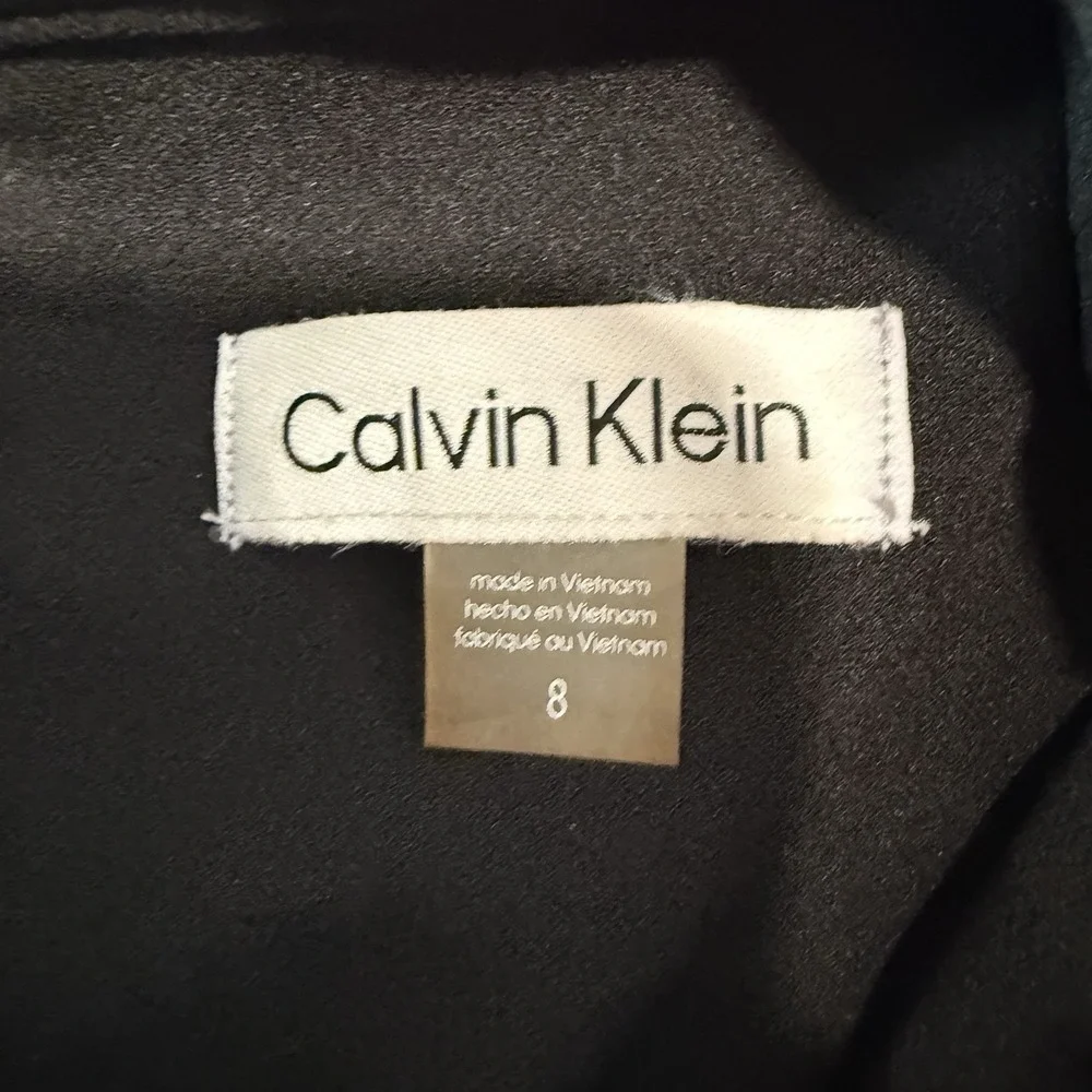 Calvin Klein Black Bow High Neck Sleeveless Stretch‎ Crepe Sheath Dress Size 8